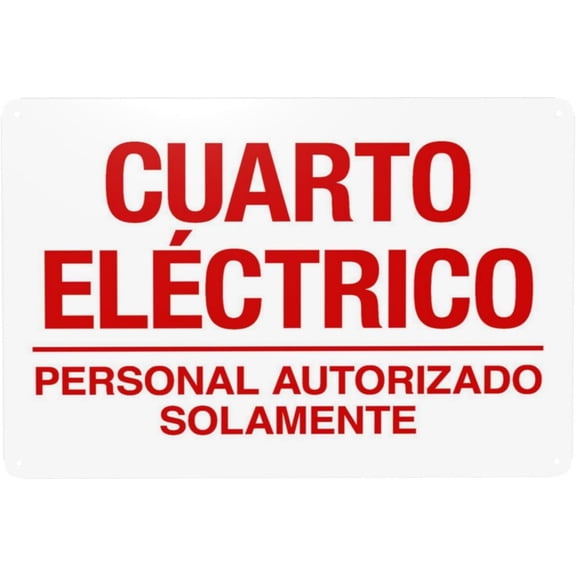 Electrical Room Authorized Personnel Only Spanish Warning Sign, Security Safety Metal Signs, Vintage Caution Poster Wall Decor for Business Office Home Street Road Custom Use 12 x 8 Inch