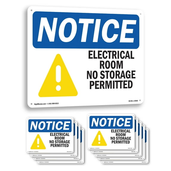 Electrical Room No Storage Permitted OSHA Notice Rigid Plastic Sign 24 Inch x 18 Inch - 10 Pack