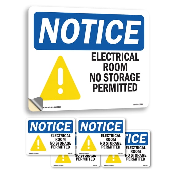 Electrical Room No Storage Permitted OSHA Notice Vinyl Decal Label 7 Inch x 5 Inch - 5 Pack