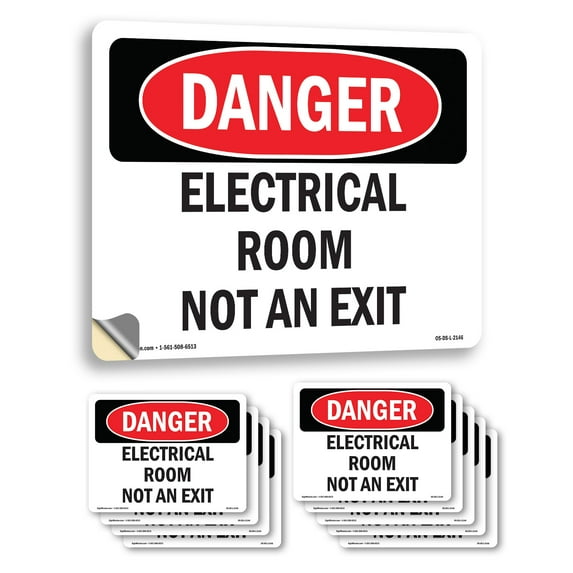 Electrical Room Not An Exit OSHA Danger Vinyl Decal Label 18 Inch x 12 Inch - 10 Pack