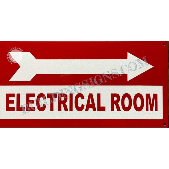 Electrical Room Sign Right Arrow (Reflective !!!, Rust Free-Aluminum, White, 6X12) (ref-2201)