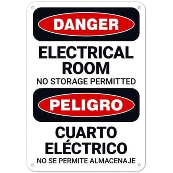 Electrical Room No Storage Permitted Bilingual OSHA Sign Property Signs Metal Sign NO.27895 Metal Tin Sign 8x12 Inch - Clear Warning for Home & Business Use