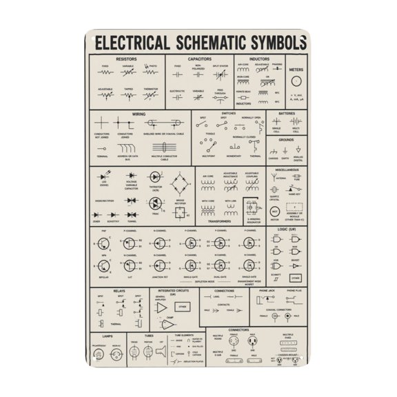 Electrical Schematic Symbols Chart Metal Tin Sign For Classroom Lab Workshop And Office 8x12 Inch