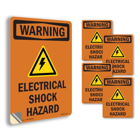 Electrical Shock Hazard With Symbol OSHA WARNING Vinyl Decal Label 5 Inch x 3.5 Inch - 5 Pack