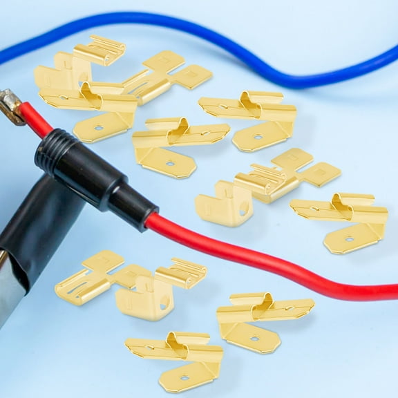 Electrical Spade Connectors Quick Disconnect Double Spade Connector and Chair Terminal 1/4inch 2 Male and 1 Female Tabs Non Insulated Brass Piggyback Spade Connectors