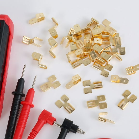 Electrical Spade Connectors Quick Disconnect Double Spade Connector and Chair Terminal 1/4inch 2 Male and 1 Female Tabs Non Insulated Brass Piggyback Spade Connectors