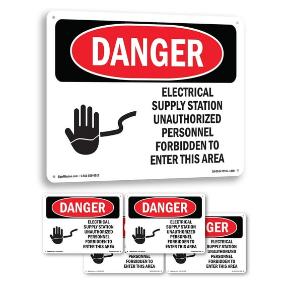 Electrical Supply Station OSHA Danger Rigid Plastic Sign 14 Inch x 10 Inch - 5 Pack