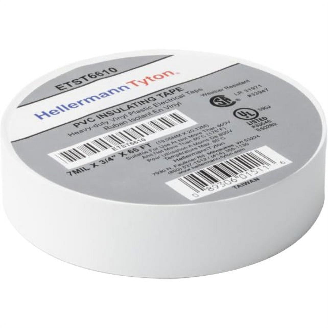 Electrical Tape, Thickness 7.0 mil, PVC, White, 10 Rolls/pkg