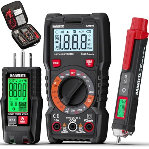 Electrical Test Kit KIT01, Digital Multimeter, Smart Non-Contact Voltage Tester & GFCI Outlet Tester with LCD, Complete Set with Carrying Case & Batteries for Electrician, DIY & HVAC