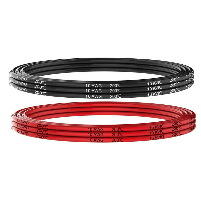 Electrical Wire 10 Gauge (awg) Stranded Silicone Hook Up Wire Cables (5 ft  Red and 5 ft Black) Soft and Flexible 1050 Strands 0.08 mm of Tinned Copper