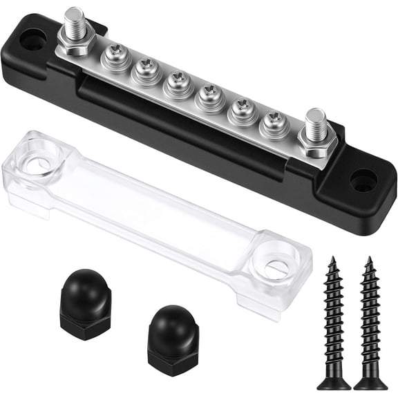 Electrical Wizardry, Insulated Ring Terminals & Polycarbonate Cover Bus Bar, Stainless Steel Studs 12V Terminal Block 150A Max Continuous, for Caravan, Boat, Car, Marine Wiring