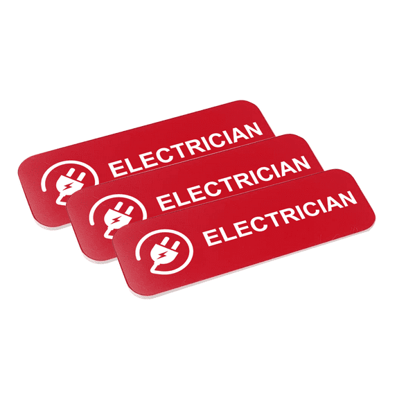 Electrician 1" x 3" Name Tag/Badge, Red, (3 Pack)