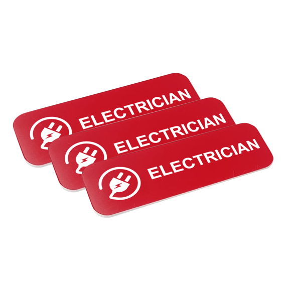 Electrician 1" x 3" Name Tag/Badge, Red, (3 Pack)