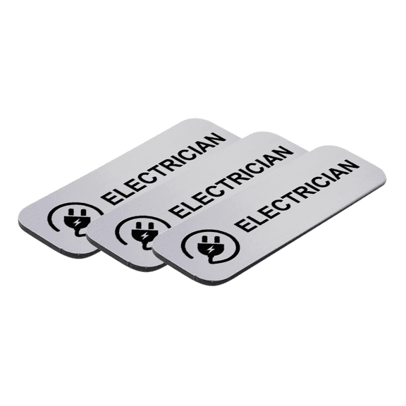 Electrician 1" x 3" Name Tag/Badge, Silver, (3 Pack)