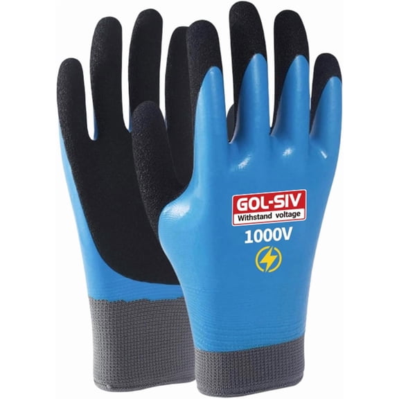 Electrician Gloves 1000V High Voltage ASTM D120 Certified & Double Insulated Electrical Gloves Rubber Safety Work (Blue Large)