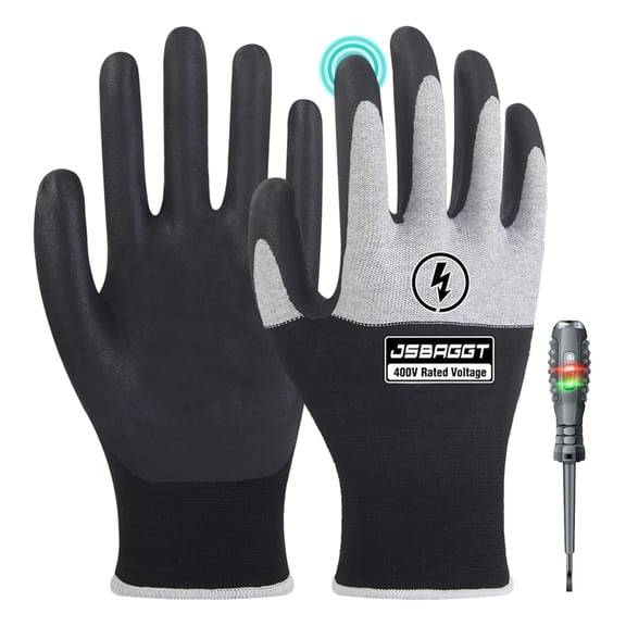 Electrician Gloves Voltage Resistance Electrician High Voltage Gloves Insulation Work Gloves Flame Retardant & Rubber Non-Slip Grip for Electrical Work (Black and White, 400V-1PC)