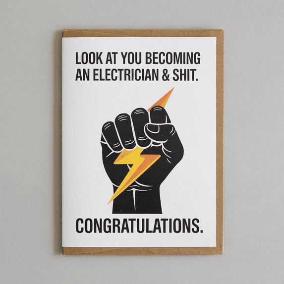 Electrician Graduation Card - Funny Congratulations Greeting for New Electricians - Blank Inside with Envelope