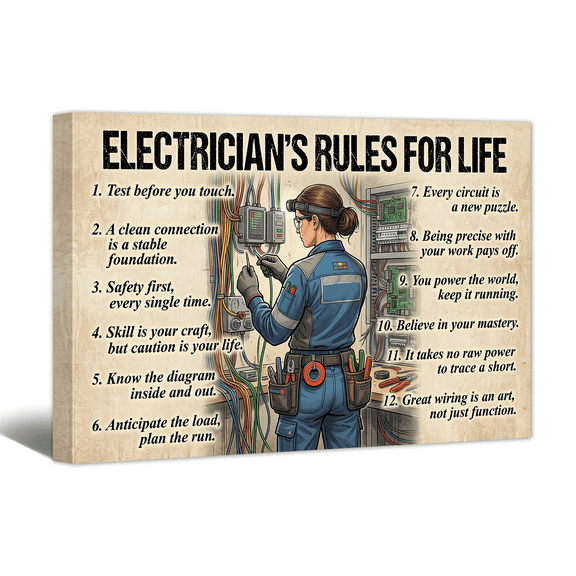 Electrician Inspiring Quote Canvas Wall Art, Office & Electrical Panel Decor for Linemen Wiremen Electric Tech Engineers, Perfect Retirement, Labor Day & Work Anniversary Gift