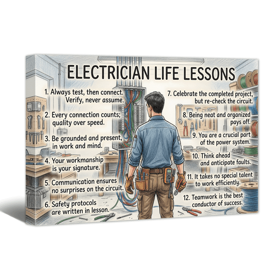 Electrician Inspiring Quote Canvas Wall Art, Office & Electrical Panel Decor for Linemen Wiremen Electric Tech Engineers, Perfect Retirement, Labor Day & Work Anniversary Gift