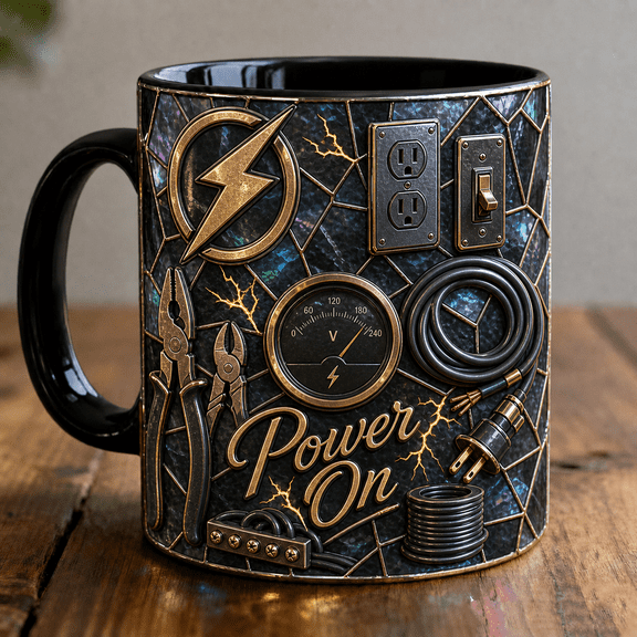 Electrician Mug 3D Effect with Lightning Bolt & Wire Tools Gift for Linemen