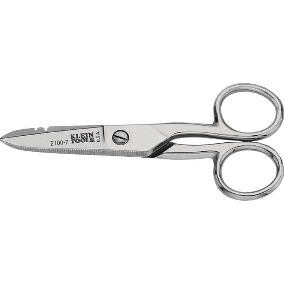 Electrician Scissors for Home Theater, Datacom, Telecom, Cuts, Crimps, Strips, Nickel Plated Klein Tools 2100-7