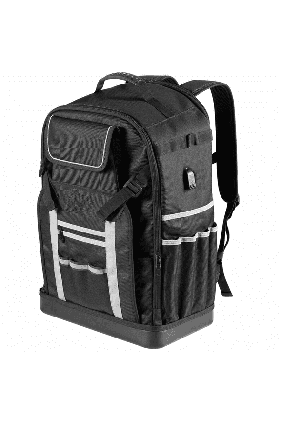 Electrician Tool Backpack 56 Pockets - Splash-resistant Jobsite Backpack for Tools - Heavy Duty 1680D Ballistic Nylon - Charging Port & Lock