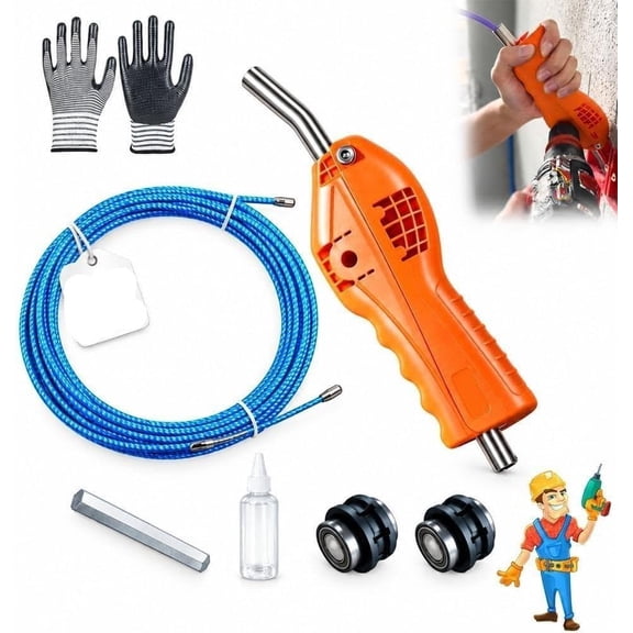 Electrician Wire Threader Kit Drill Powered Wire Puller Tool Cable Feeder Fish Tape Threading Assistant with Adjustable Tension High Grip Rubber Wheel Stainless Steel Guide Tube for Wall Wiring