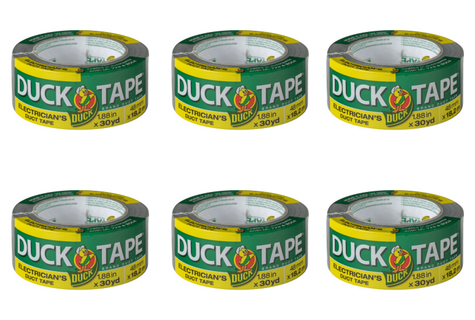 Electrician's Grade Duck Tape Brand Duct Tape - Silver, 1.88 in. x 30 yd. - 6 Rolls