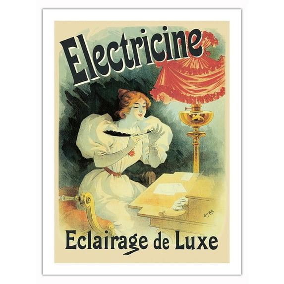 Electricine - Luxury Lighting (Eclairage de Luxe) - Vintage French Advertising Poster by Jules Cheret c.1895 - Bamboo Fine Art 290gsm Paper Print (Unframed) 24x32in