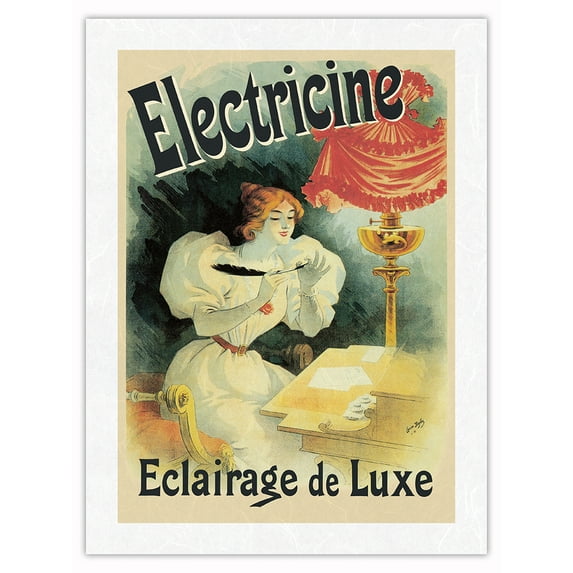 Electricine - Luxury Lighting (Eclairage de Luxe) - Vintage French Advertising Poster by Jules Cheret c.1895 - Japanese Unryu Rice Paper Art Print (Unframed) 18 x 24 in
