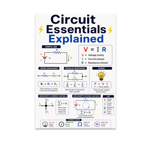 Electricity Concepts Simplified Formulas Wall Decor - Science Enthusiast - 13x19 Poster Print