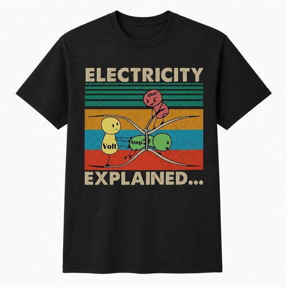 Electricity Explained Graphic T-Shirt, Retro Science Humor Unisex Classic Fit Tee