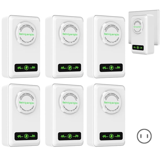 Electricity Saving Box 30KW Power Saver with Smart Chip, Voltage Stabilizer 90-250V, Energy Saving Device for Home, Office, Shop - 6 Pack Plug
