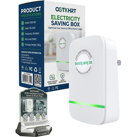 Electricity Saving Box Energy Saving Device Smart Save Plug Power Saver Voltage Optimization Surge Protection Thermoregulation Outlet Home Office Compact Plug and Play Energy Efficiency(1PC)