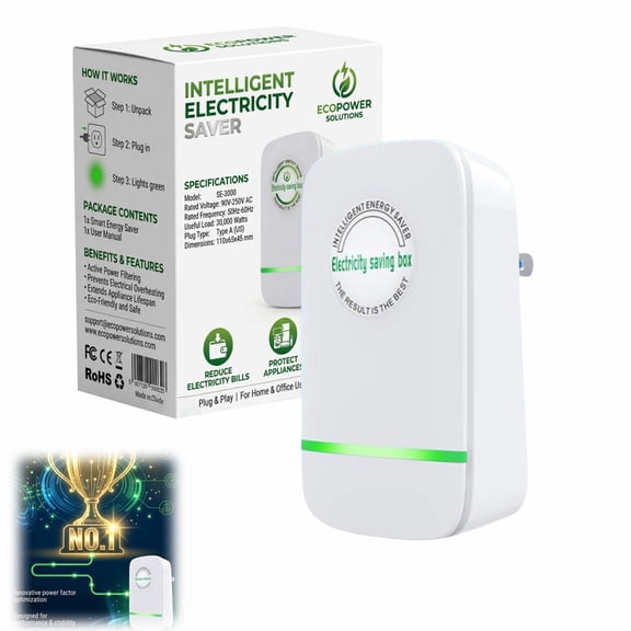 Electricity Saving Box, Smart Energy Power Saver Device, Intelligent Plug-In for Home & Office, Reduce Electric Bill, Improve Power Factor, Protect Appliances & Voltage (1PC)