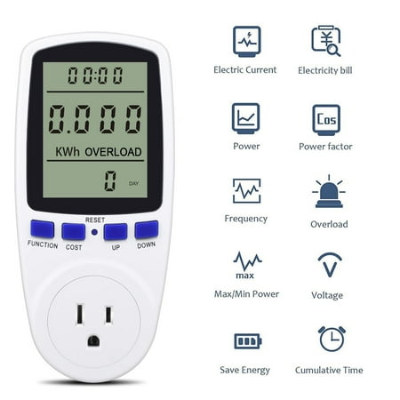 Electricity Usage Monitor LCD Plug in Power Meter, Overload Protection and 7 Display Modes