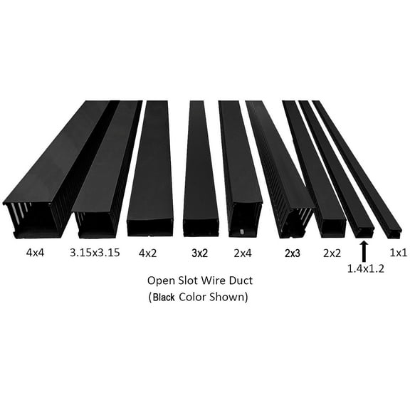 Electriduct 3"W x 2"H Open Slot Wire Duct Raceway - Stick Length: 6.56 Feet - Black - 25 Pack