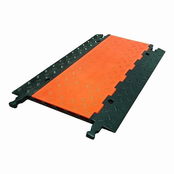Cable Protector, 1 in H, 3 ft L, 27-1/2 in W, 5 Channel, Rubber/PVC, Black, Orange