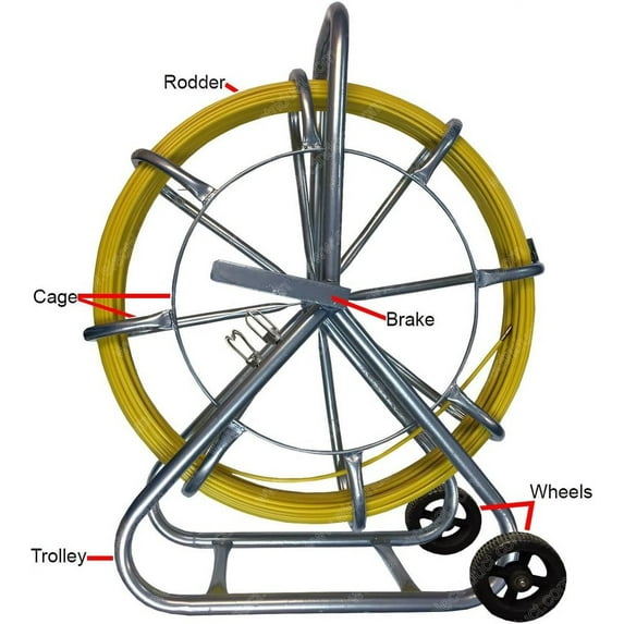 Electriduct CableDuct Coated Fiberglass Continuous Duct Rodder with Trolley & Wheels - 1/2" Diameter x 500 Feet Length