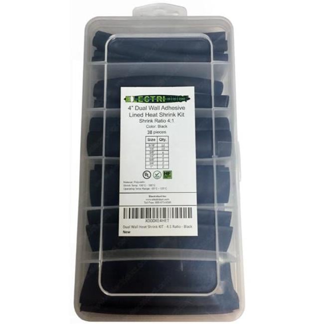 3/16" (4.5mm) I.D. Adhesive Lined Heat Shrink Tubing - 3:1 Ratio, Black, 50 Pieces