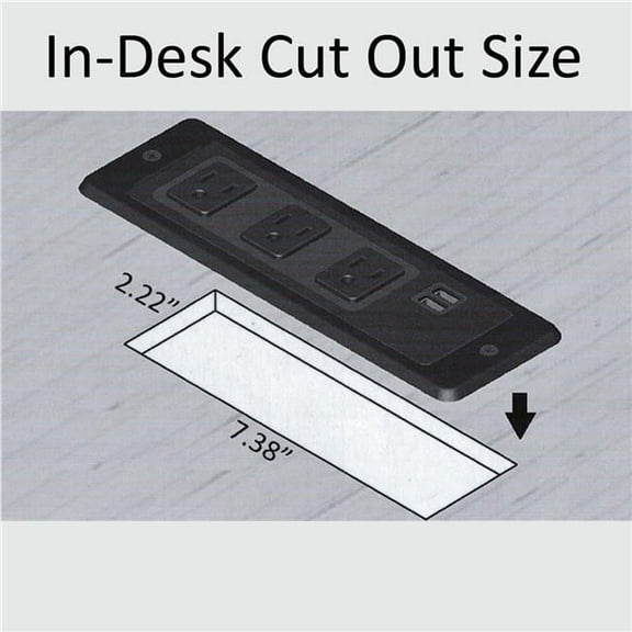 Electriduct PDC-SW-3P-2USB-ID-BK In, On & Under Desk Power Center - 3 Outlets & 2 USB Ports - Black