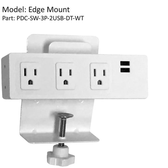 Electriduct PDC-SW-3P-2USB-DT-WT Edge Mount Desktop Power Center - 3 Outlets & 2 USB Ports - White