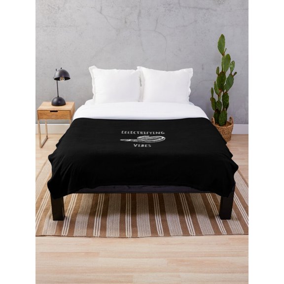 Electrifying Vibes Black and Gray Lightning Bolt Polyester Fleece Blanket, 280 GSM, for Couch or Bed