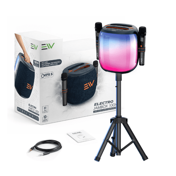 Electronic World Portable Bluetooth Speaker 100W, Wireless Party Speaker with Dual Microphones, Deep Bass, RGB Lights, TWS Pairing, Karaoke Speaker for Outdoor Parties