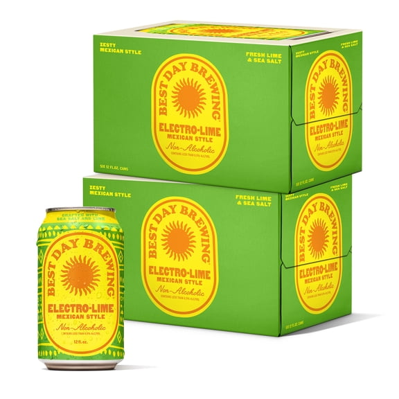 Best Day Brewing Non-Alcoholic Beer, Electro-Lime, 12 fl oz Cans, Pack of 12, < 0.5% ABV