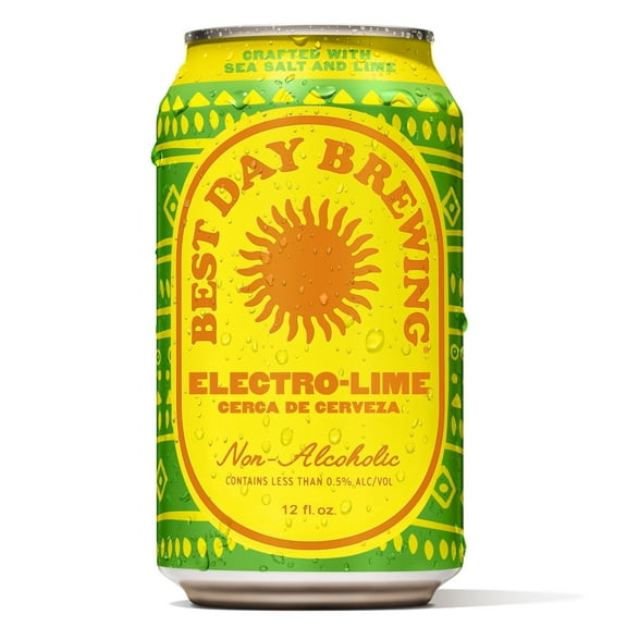 Best Day Brewing Non-Alcoholic Beer, Electro-Lime, 12 fl oz Cans, Pack of 12, < 0.5% ABV