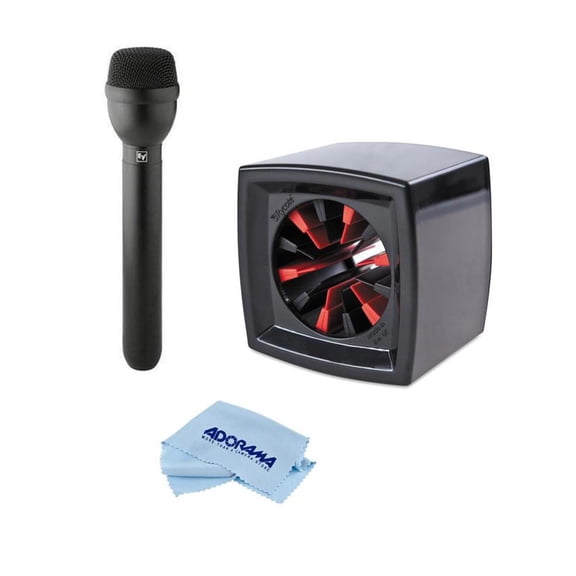 Electro-Voice RE50/b Wired Shock-Mounted Handheld Interview Omni-Directional Dynamic Microphone - With Rycote Square Mic Flag for Reporter Mics Ranging 19 to 38mm, Black, Microfiber Cloth