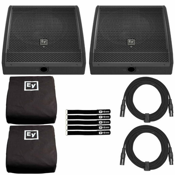 Electro-Voice PXM-12MP 12" Powered Black Coaxial Monitors with Padded Nylon Covers Duo Package