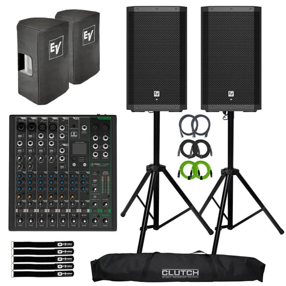 Electro-Voice ZLX-12P-G2-US 12" 2-Way Powered Speaker 2-Pack with Mackie ProFX10v3+ Mixer Package