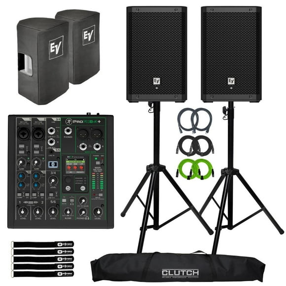 Electro-Voice ZLX-8P-G2-US 8" 2-Way Powered Speaker 2-Pack with Mackie ProFX6v3+ Mixer Package